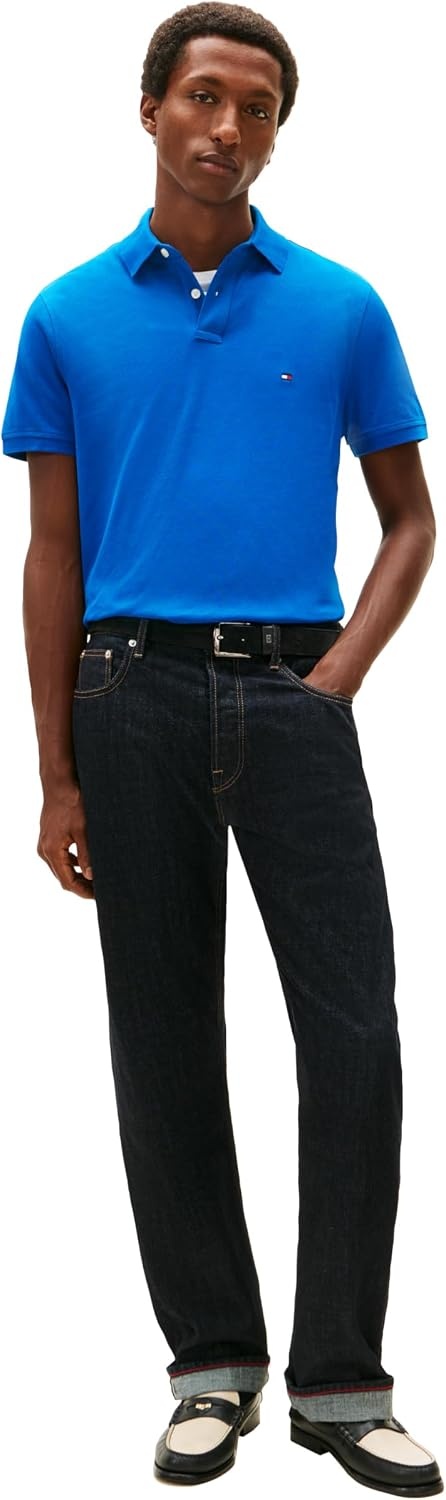 image:imageTommy Hilfiger Mens Short Sleeve Polo Shirts in Regular Fit With Stretch and Organic Pique CottonVibrant Indigo