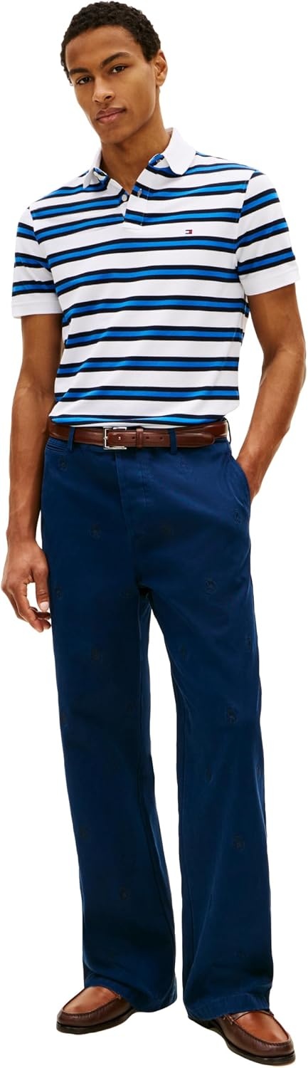 image:imageTommy Hilfiger Mens Short Sleeve Polo Shirts in Regular Fit With Stretch and Organic Pique CottonWhite Desert Sky Multi