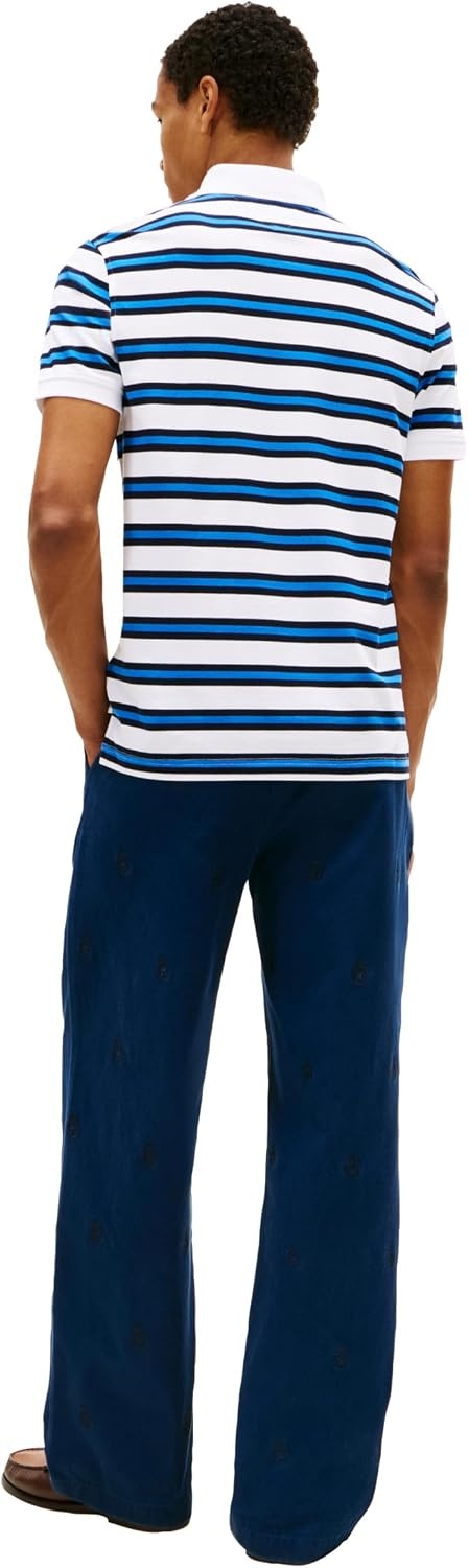 image:imageTommy Hilfiger Mens Short Sleeve Polo Shirts in Regular Fit With Stretch and Organic Pique CottonWhite Desert Sky Multi