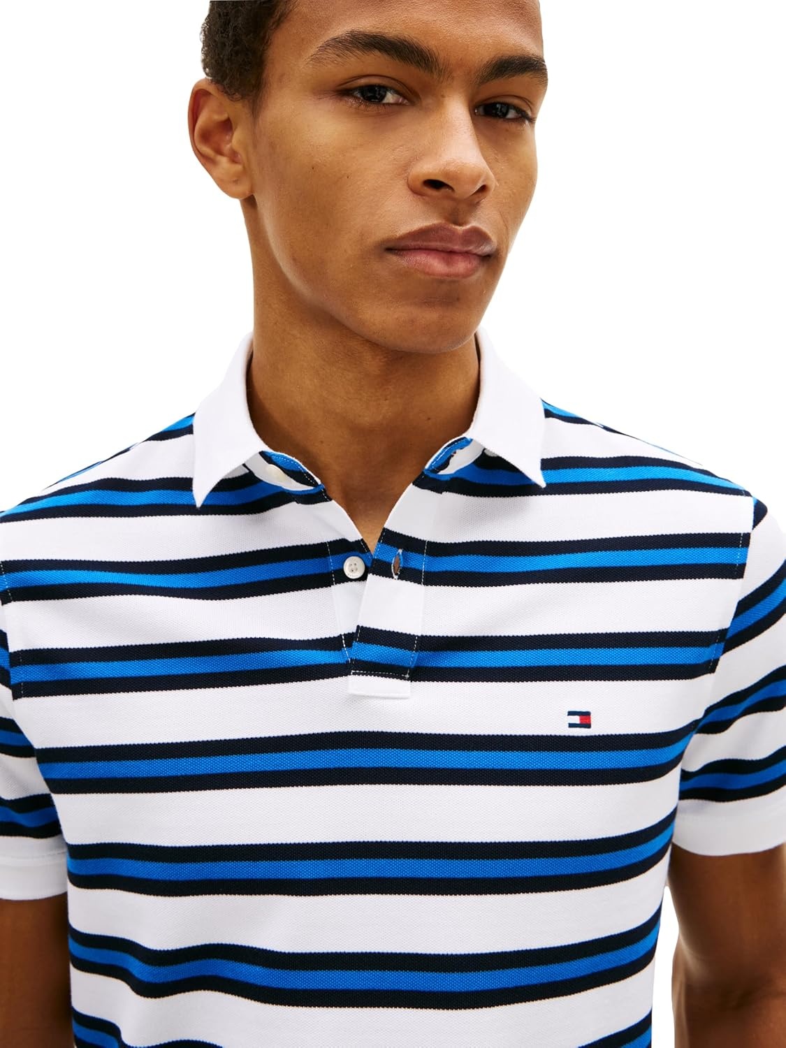 image:imageTommy Hilfiger Mens Short Sleeve Polo Shirts in Regular Fit With Stretch and Organic Pique CottonWhite Desert Sky Multi