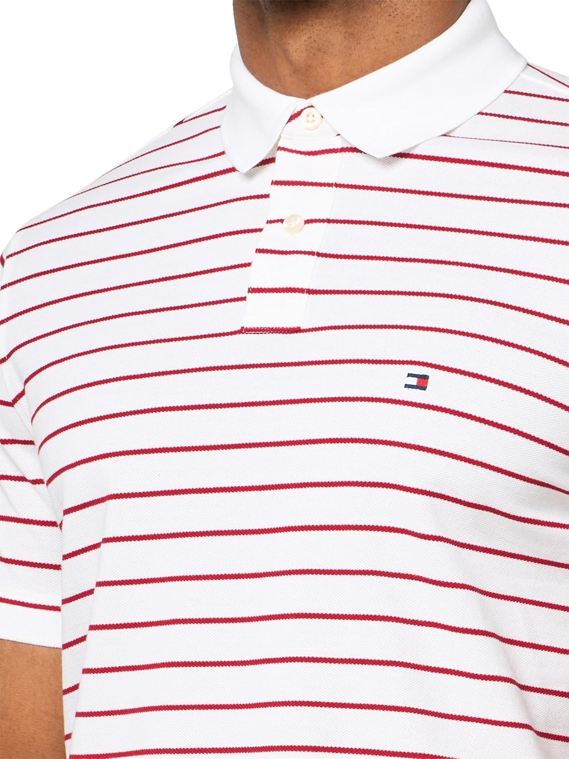 image:imageTommy Hilfiger Mens Short Sleeve Polo Shirts in Regular Fit With Stretch and Organic Pique CottonWhite Medium Red