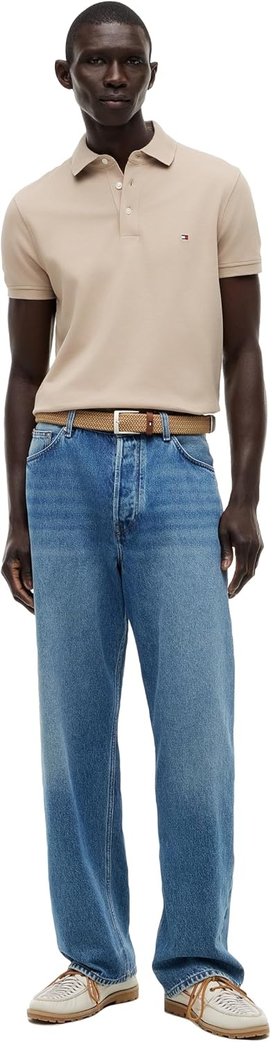 image:imageTommy Hilfiger Mens Short Sleeve Polo Shirts in Slim Fit with Stretch and Organic Pique CottonBatique Khaki