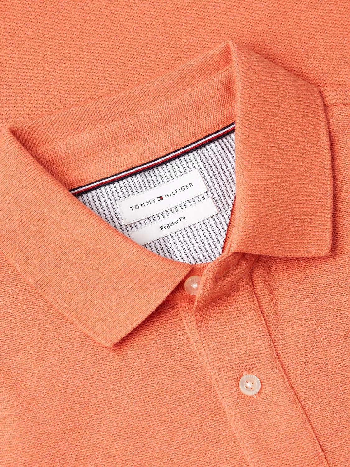 image:imageTommy Hilfiger Mens Short Sleeve Polo Shirts in Slim Fit with Stretch and Organic Pique CottonBrilliant Orange Heather