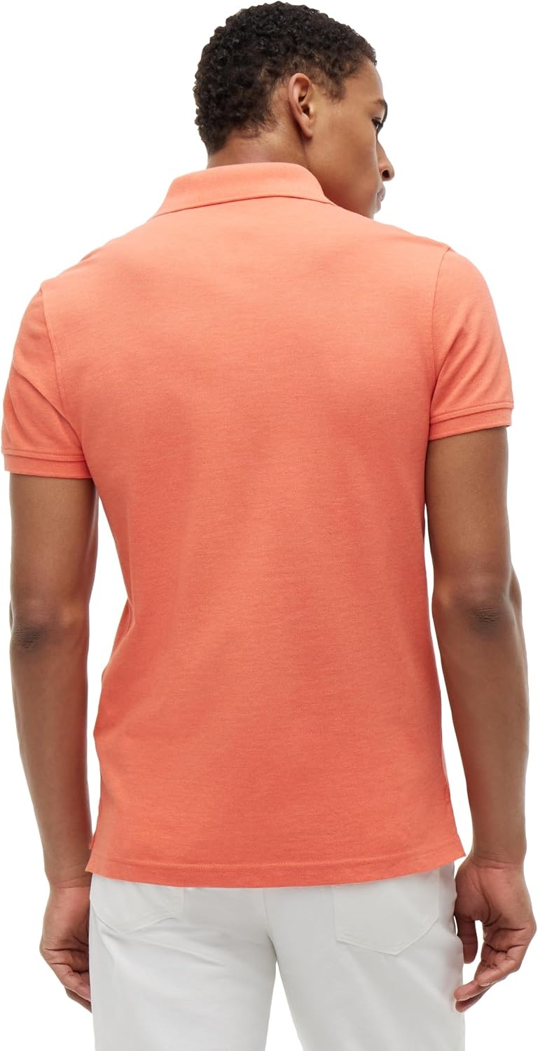 image:imageTommy Hilfiger Mens Short Sleeve Polo Shirts in Slim Fit with Stretch and Organic Pique CottonBrilliant Orange Heather