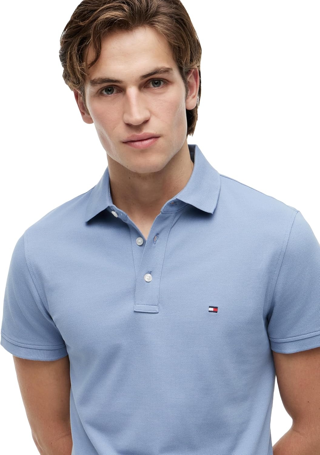 image:imageTommy Hilfiger Mens Short Sleeve Polo Shirts in Slim Fit with Stretch and Organic Pique CottonBrisk Blue