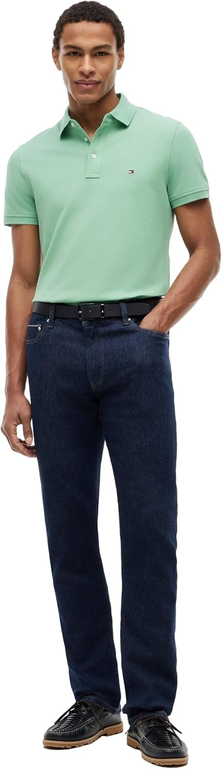 image:imageTommy Hilfiger Mens Short Sleeve Polo Shirts in Slim Fit with Stretch and Organic Pique CottonCut Grass