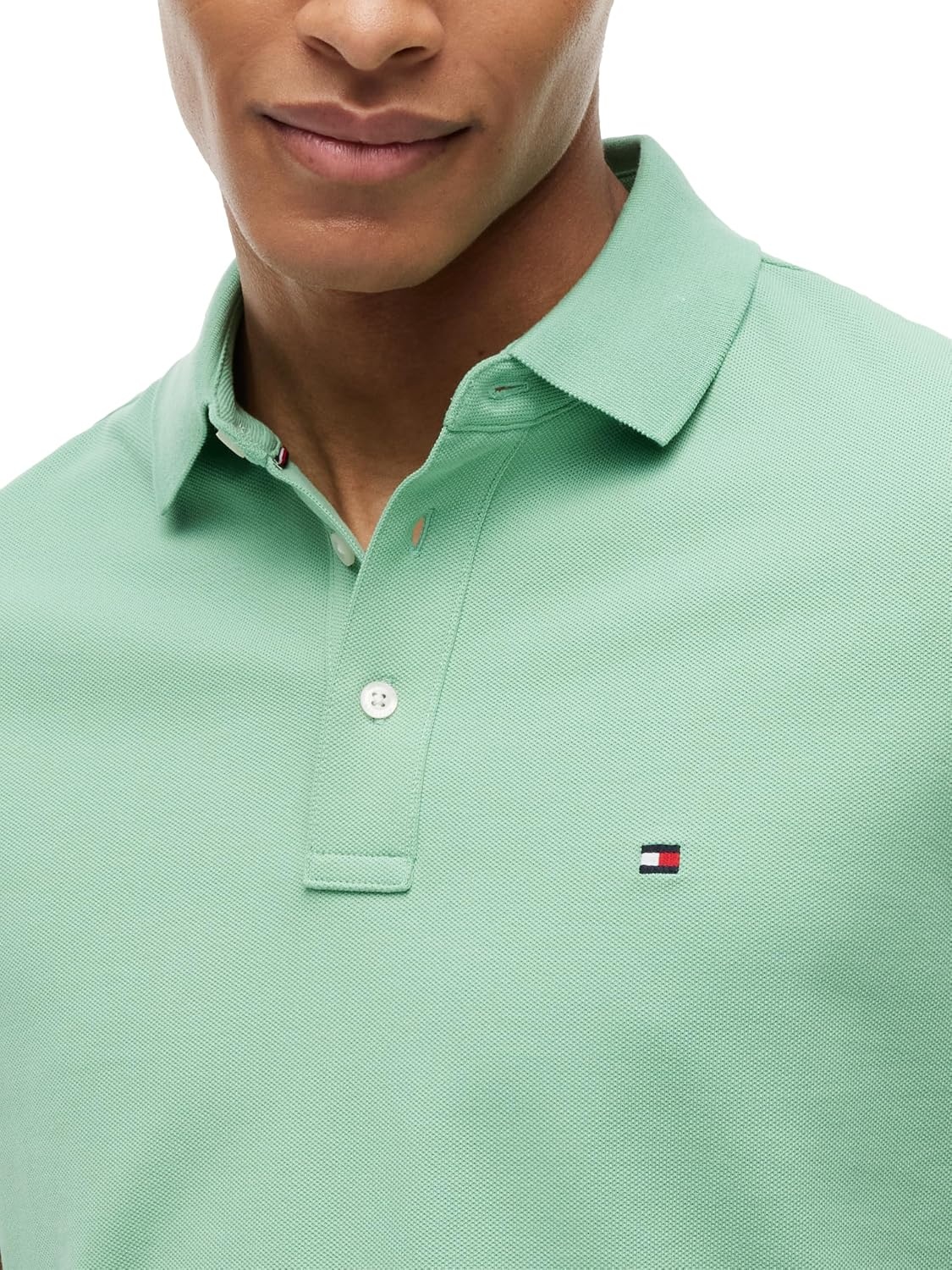 image:imageTommy Hilfiger Mens Short Sleeve Polo Shirts in Slim Fit with Stretch and Organic Pique CottonCut Grass