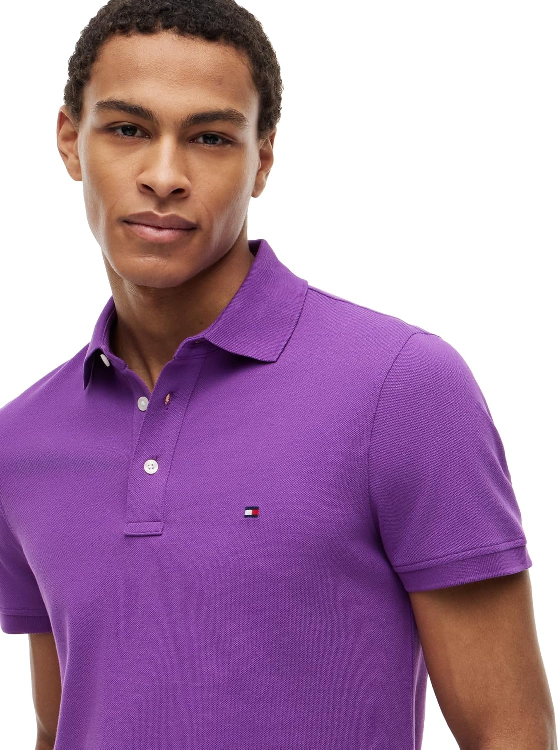 image:imageTommy Hilfiger Mens Short Sleeve Polo Shirts in Slim Fit with Stretch and Organic Pique CottonDazzling Purple