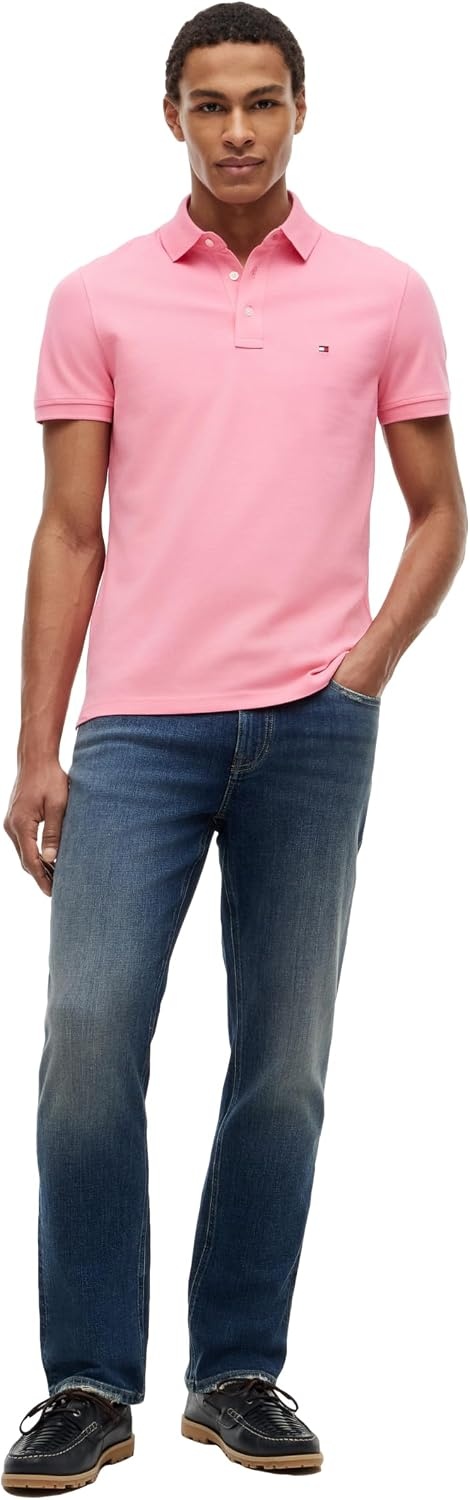 image:imageTommy Hilfiger Mens Short Sleeve Polo Shirts in Slim Fit with Stretch and Organic Pique CottonDoll Pink