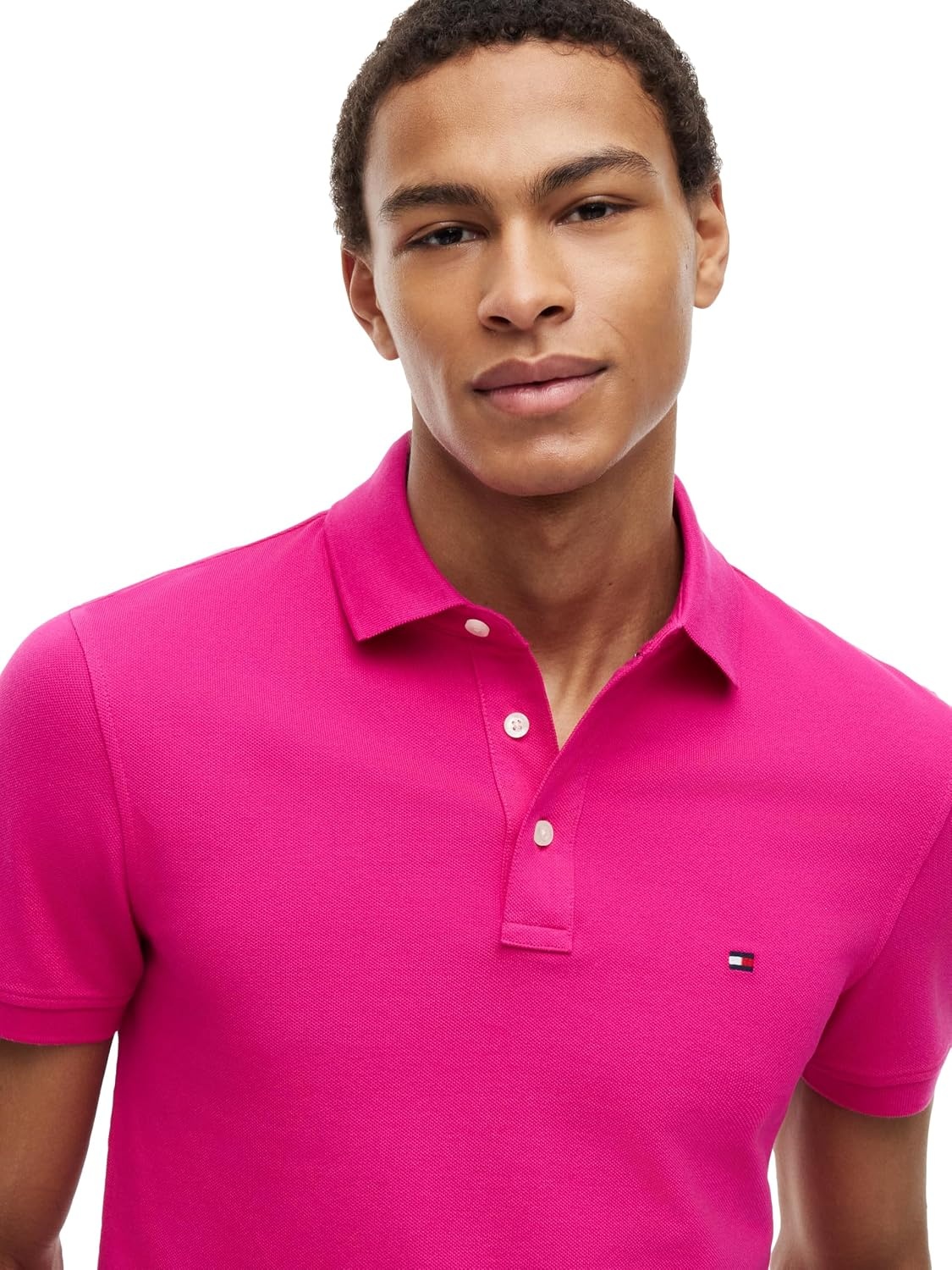 image:imageTommy Hilfiger Mens Short Sleeve Polo Shirts in Slim Fit with Stretch and Organic Pique CottonEccentric Magenta