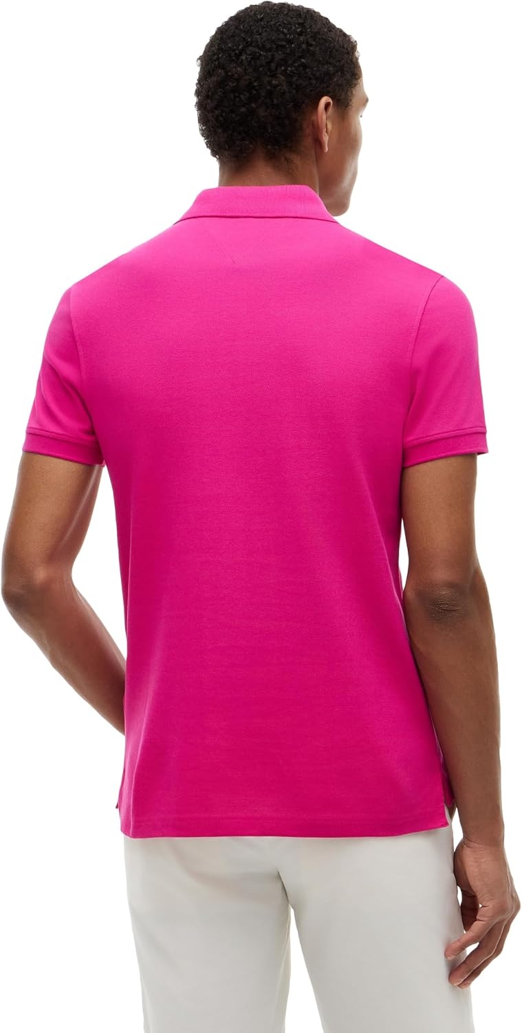 image:imageTommy Hilfiger Mens Short Sleeve Polo Shirts in Slim Fit with Stretch and Organic Pique CottonEccentric Magenta