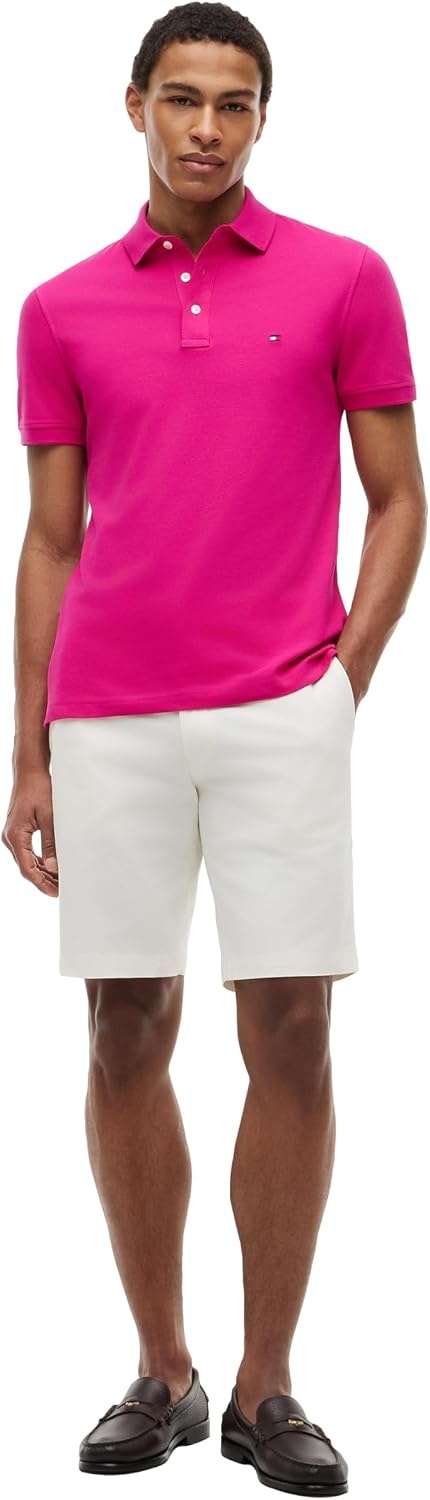 image:imageTommy Hilfiger Mens Short Sleeve Polo Shirts in Slim Fit with Stretch and Organic Pique CottonEccentric Magenta