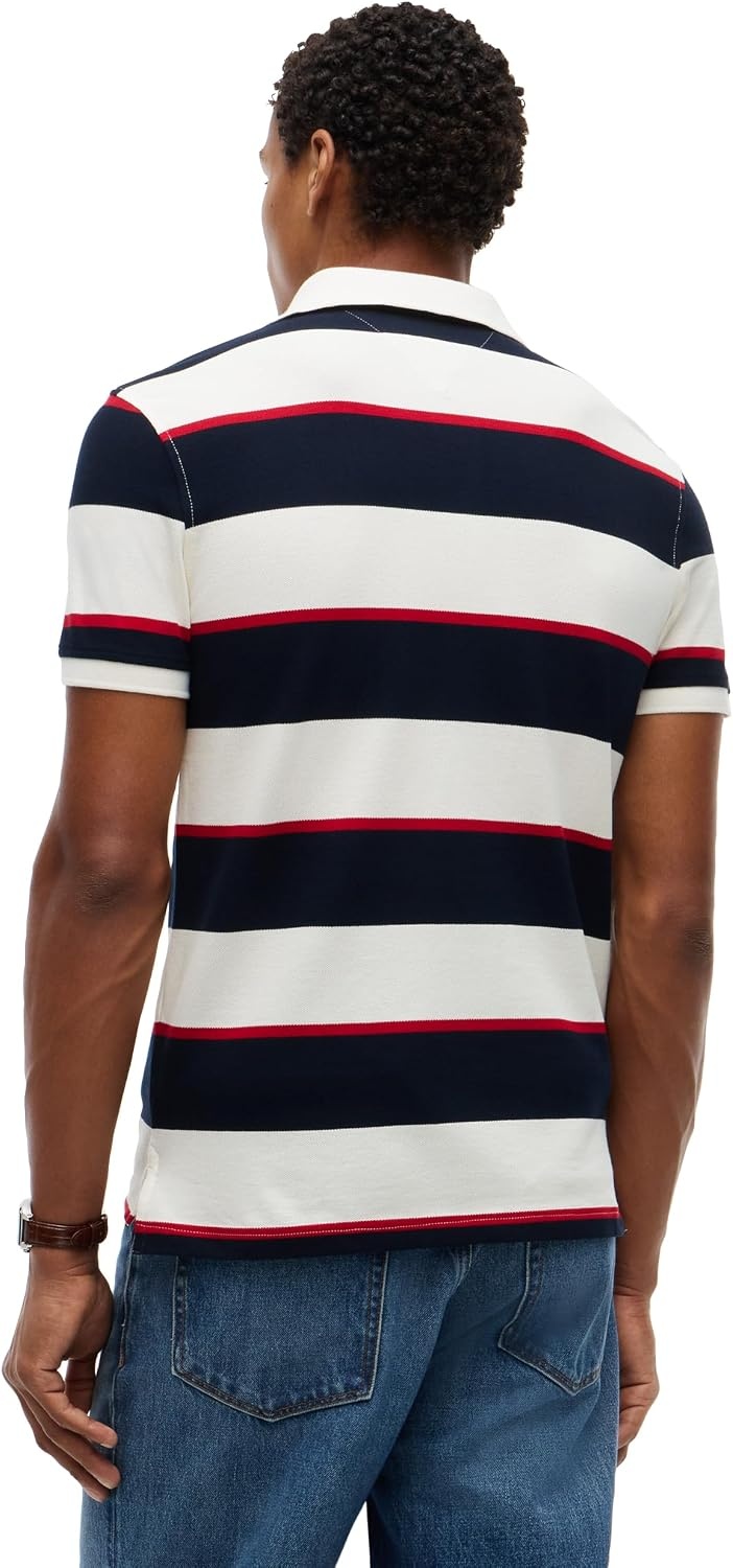 image:imageTommy Hilfiger Mens Short Sleeve Polo Shirts in Slim Fit with Stretch and Organic Pique CottonIvory Petal Navy Blue