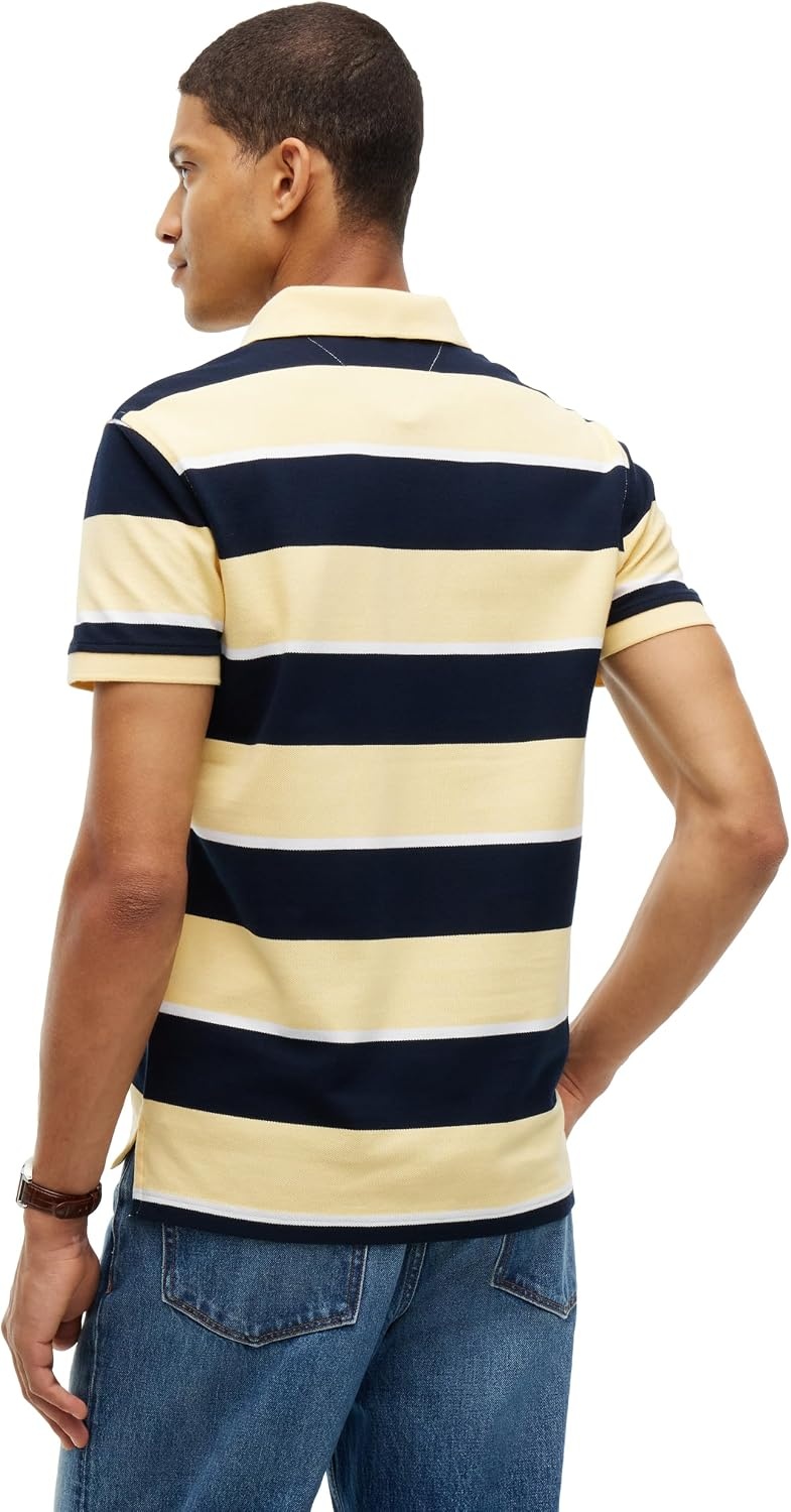 image:imageTommy Hilfiger Mens Short Sleeve Polo Shirts in Slim Fit with Stretch and Organic Pique CottonLight Daffodil Navy Blue