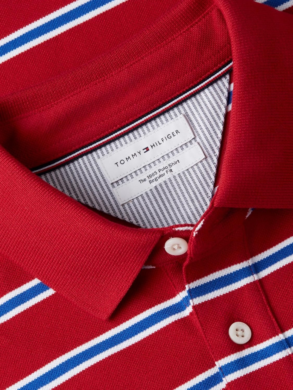 image:imageTommy Hilfiger Mens Short Sleeve Polo Shirts in Slim Fit with Stretch and Organic Pique CottonMedium Red White Ancient Blue