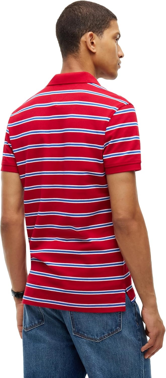 image:imageTommy Hilfiger Mens Short Sleeve Polo Shirts in Slim Fit with Stretch and Organic Pique CottonMedium Red White Ancient Blue