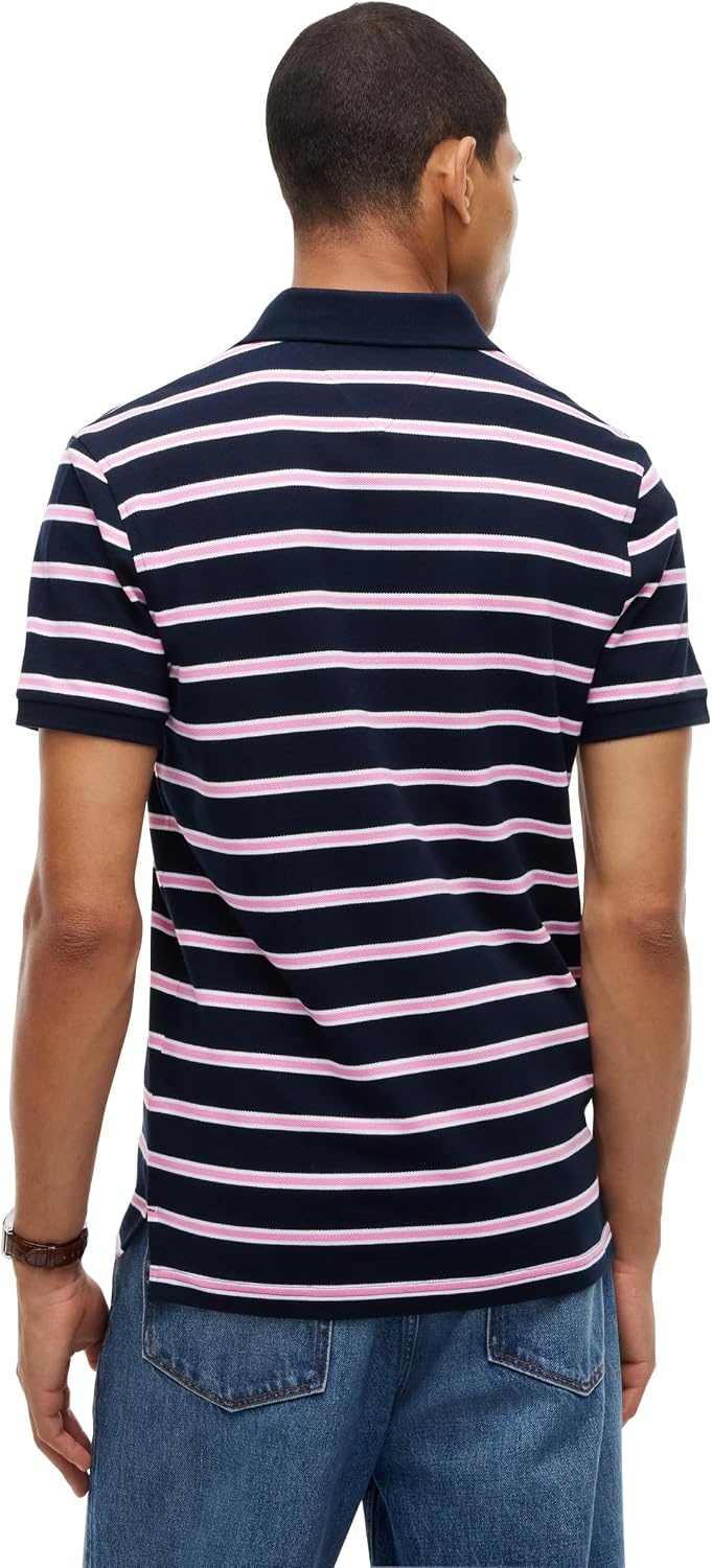 image:imageTommy Hilfiger Mens Short Sleeve Polo Shirts in Slim Fit with Stretch and Organic Pique CottonNavy Blue Synthetic Blush White