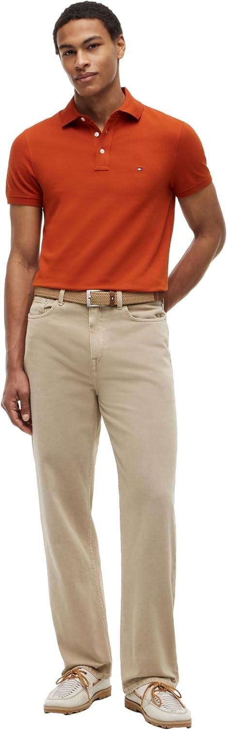 image:imageTommy Hilfiger Mens Short Sleeve Polo Shirts in Slim Fit with Stretch and Organic Pique CottonRusty Ochre