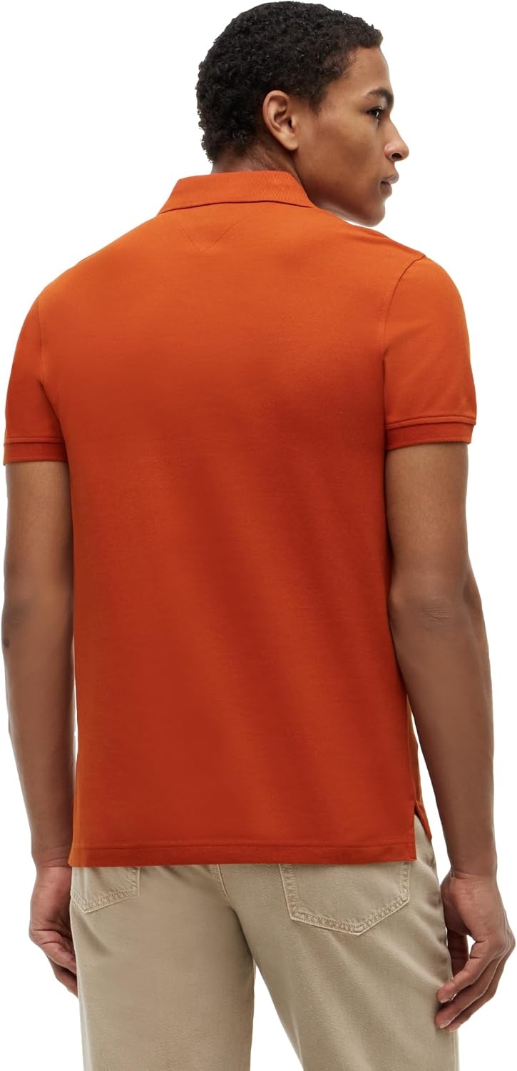 image:imageTommy Hilfiger Mens Short Sleeve Polo Shirts in Slim Fit with Stretch and Organic Pique CottonRusty Ochre