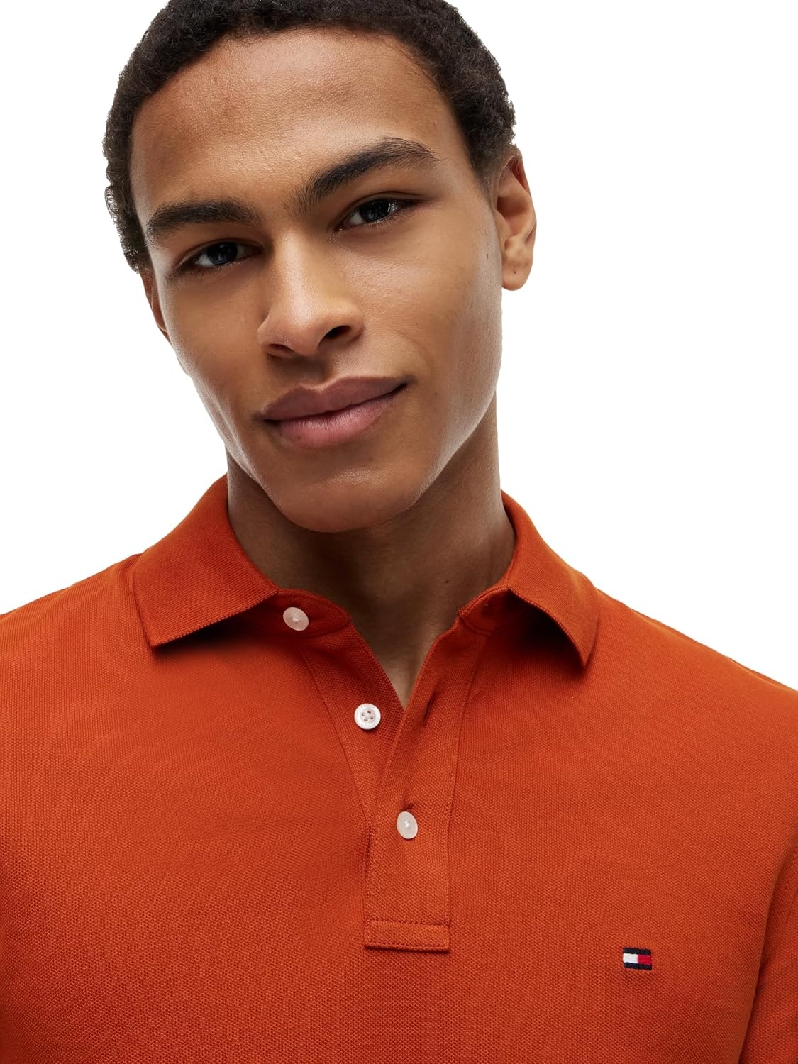 image:imageTommy Hilfiger Mens Short Sleeve Polo Shirts in Slim Fit with Stretch and Organic Pique CottonRusty Ochre