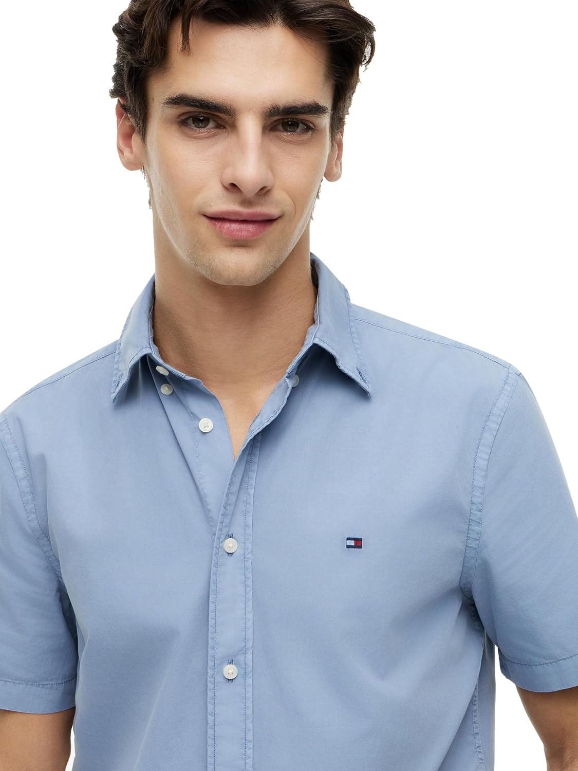 image:imageTommy Hilfiger Mens Short Sleeve Poplin Shirts in Regular Fit Mens Button Down ShirtsBrisk Blue