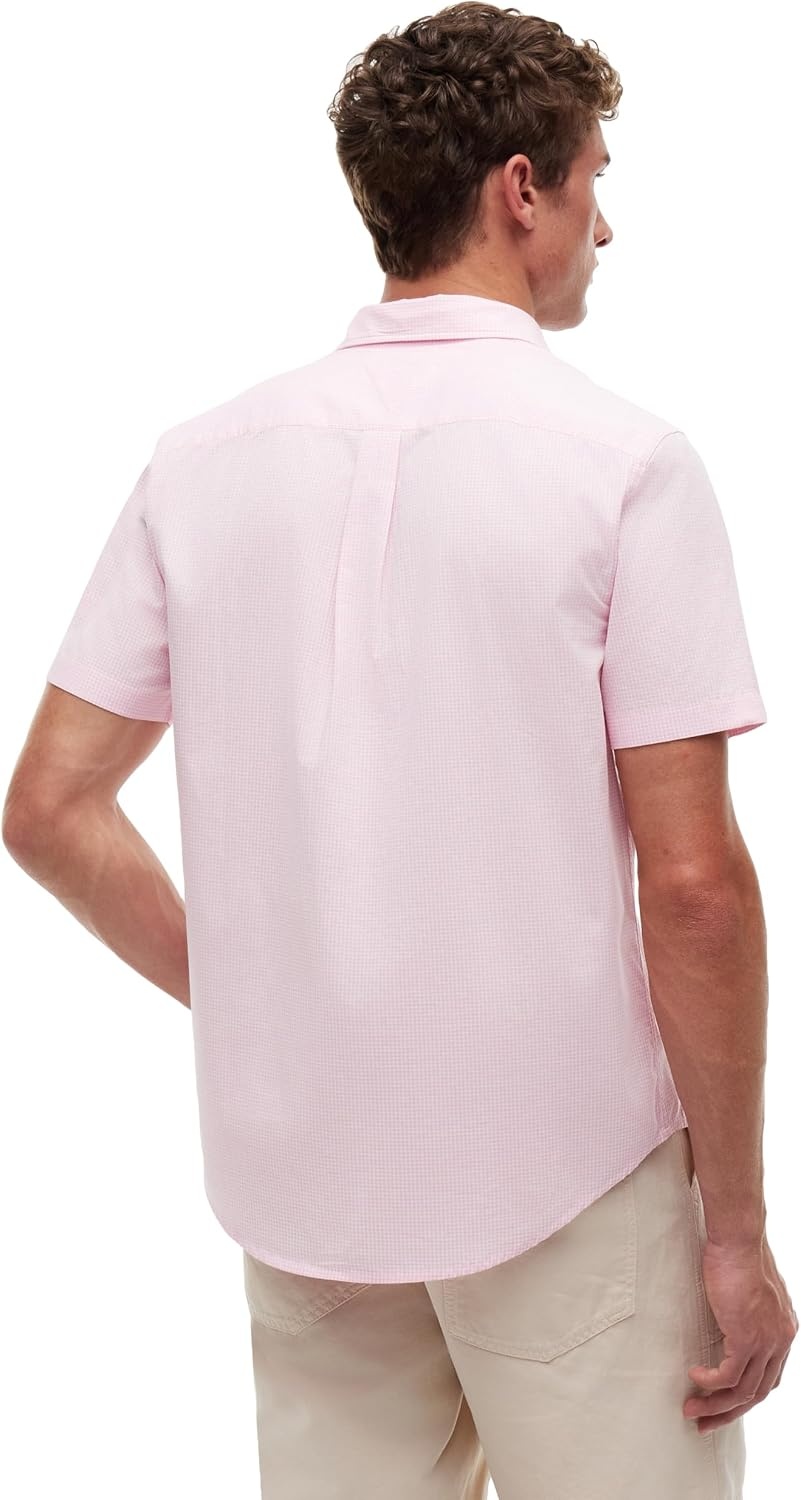 image:imageTommy Hilfiger Mens Short Sleeve Poplin Shirts in Regular Fit Mens Button Down ShirtsClassic Pink White Check