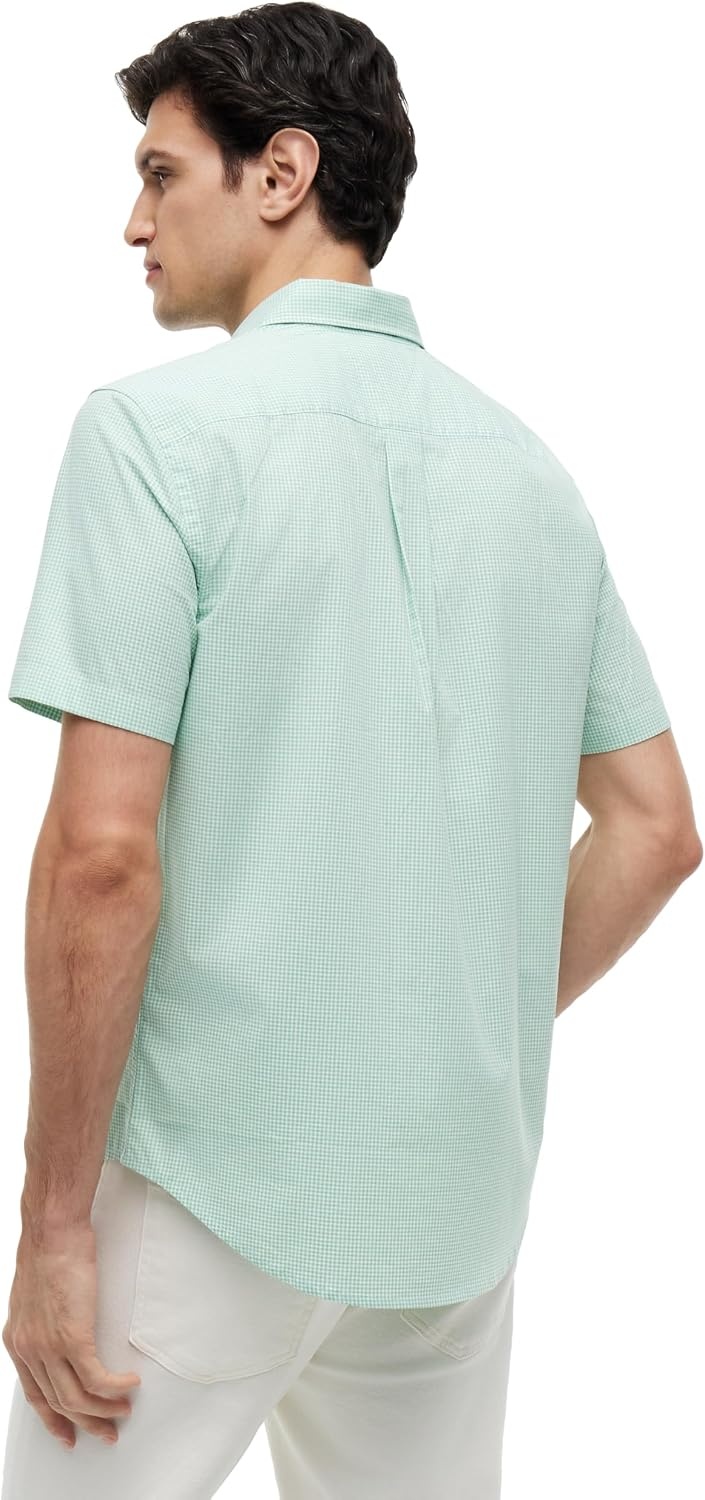 image:imageTommy Hilfiger Mens Short Sleeve Poplin Shirts in Regular Fit Mens Button Down ShirtsCut Grass Check