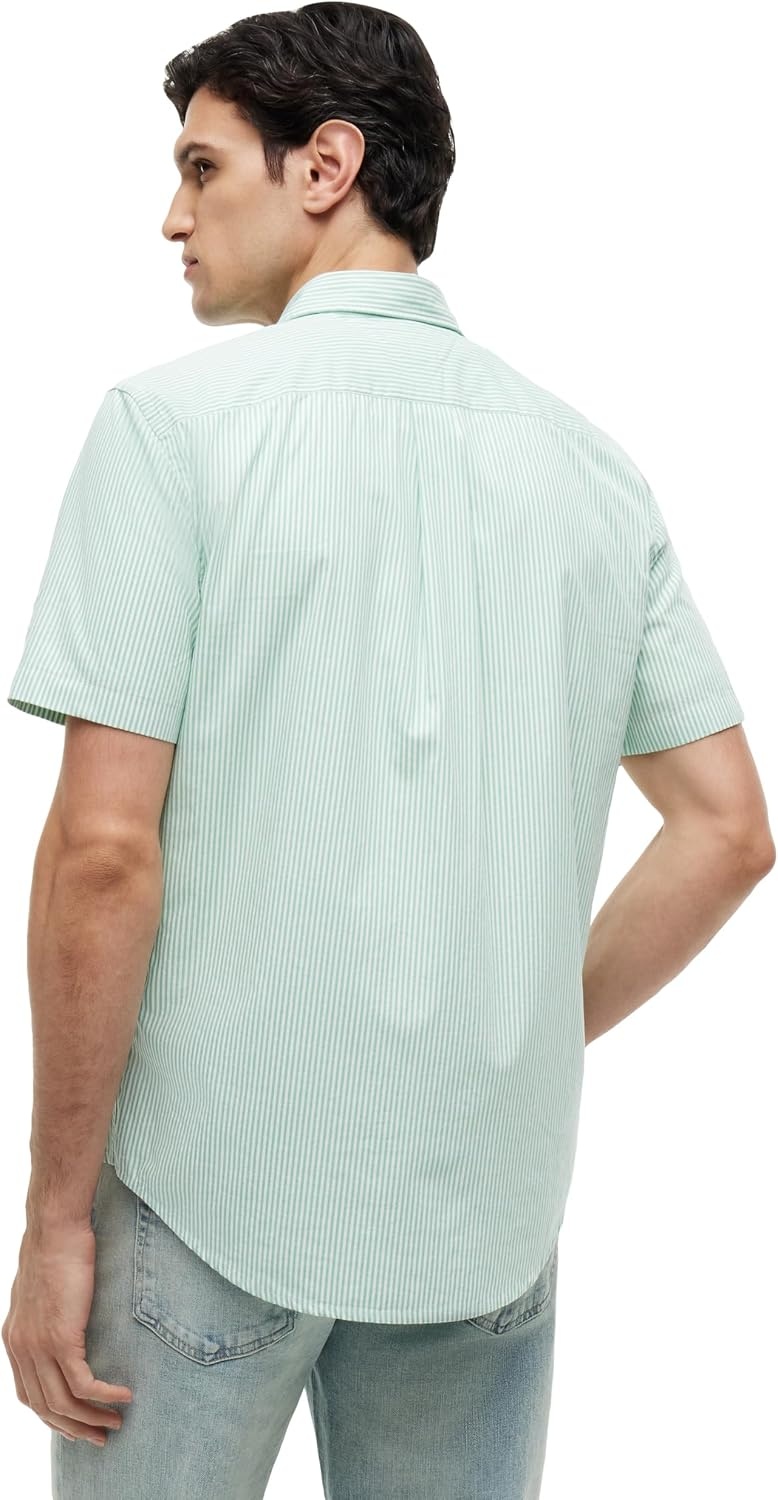 image:imageTommy Hilfiger Mens Short Sleeve Poplin Shirts in Regular Fit Mens Button Down ShirtsCut Grass Stripe
