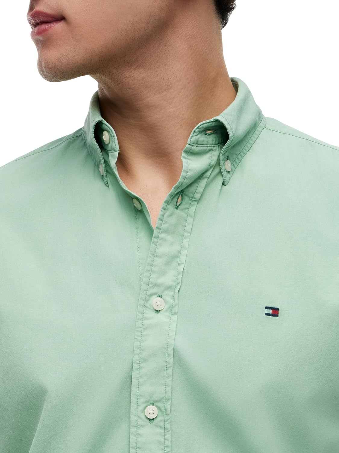 image:imageTommy Hilfiger Mens Short Sleeve Poplin Shirts in Regular Fit Mens Button Down ShirtsCut Grass