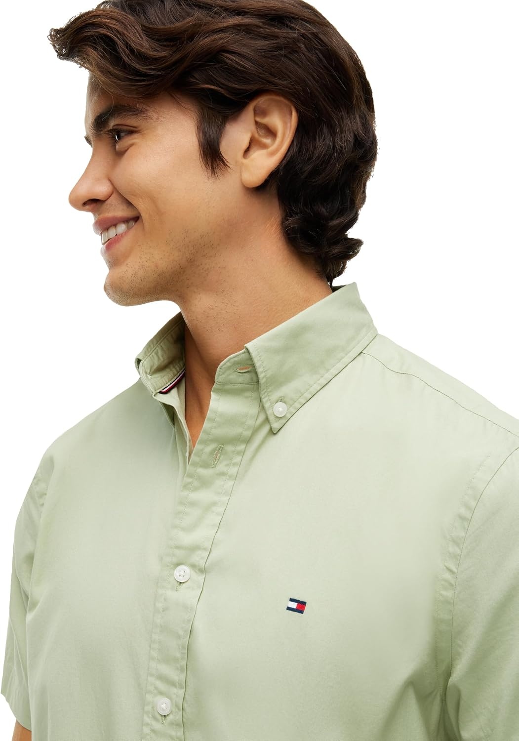 image:imageTommy Hilfiger Mens Short Sleeve Poplin Shirts in Regular Fit Mens Button Down ShirtsEarth Sage