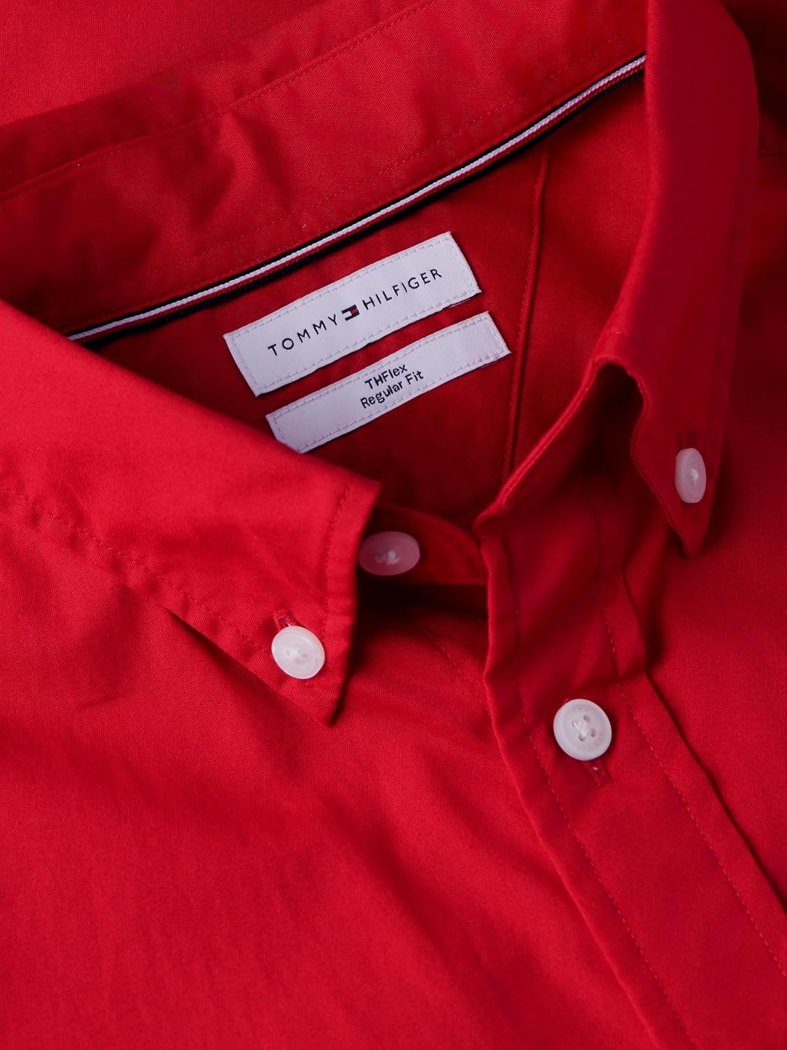 image:imageTommy Hilfiger Mens Short Sleeve Poplin Shirts in Regular Fit Mens Button Down ShirtsMedium Red
