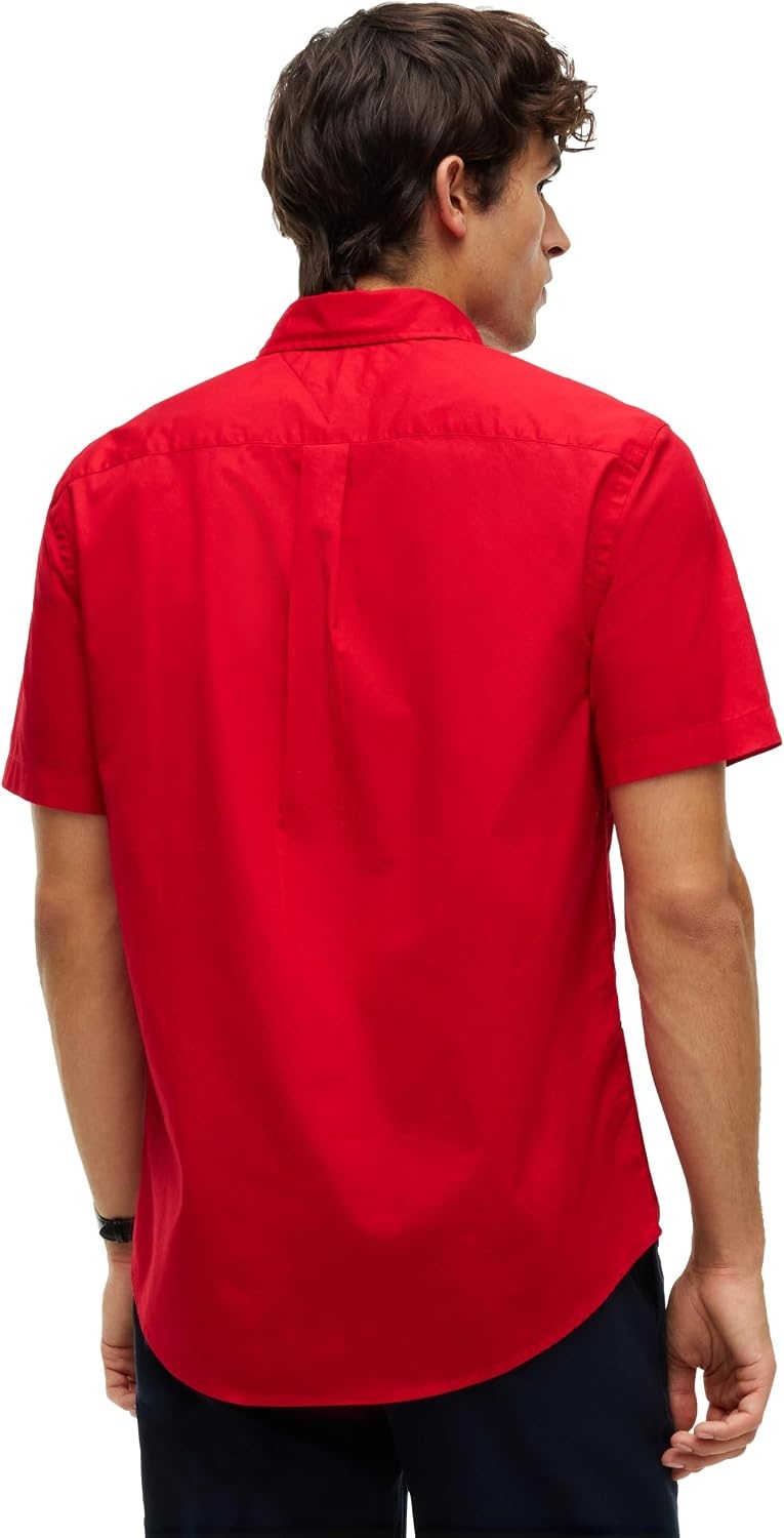 image:imageTommy Hilfiger Mens Short Sleeve Poplin Shirts in Regular Fit Mens Button Down ShirtsMedium Red