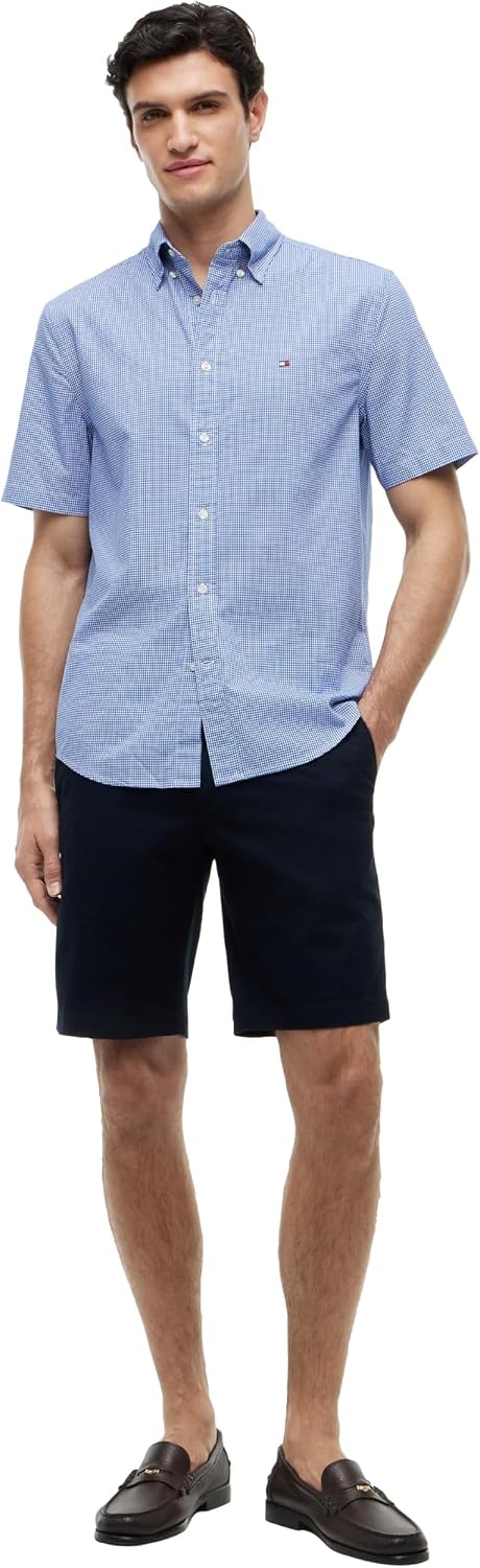 image:imageTommy Hilfiger Mens Short Sleeve Poplin Shirts in Regular Fit Mens Button Down ShirtsRegal Blue Check
