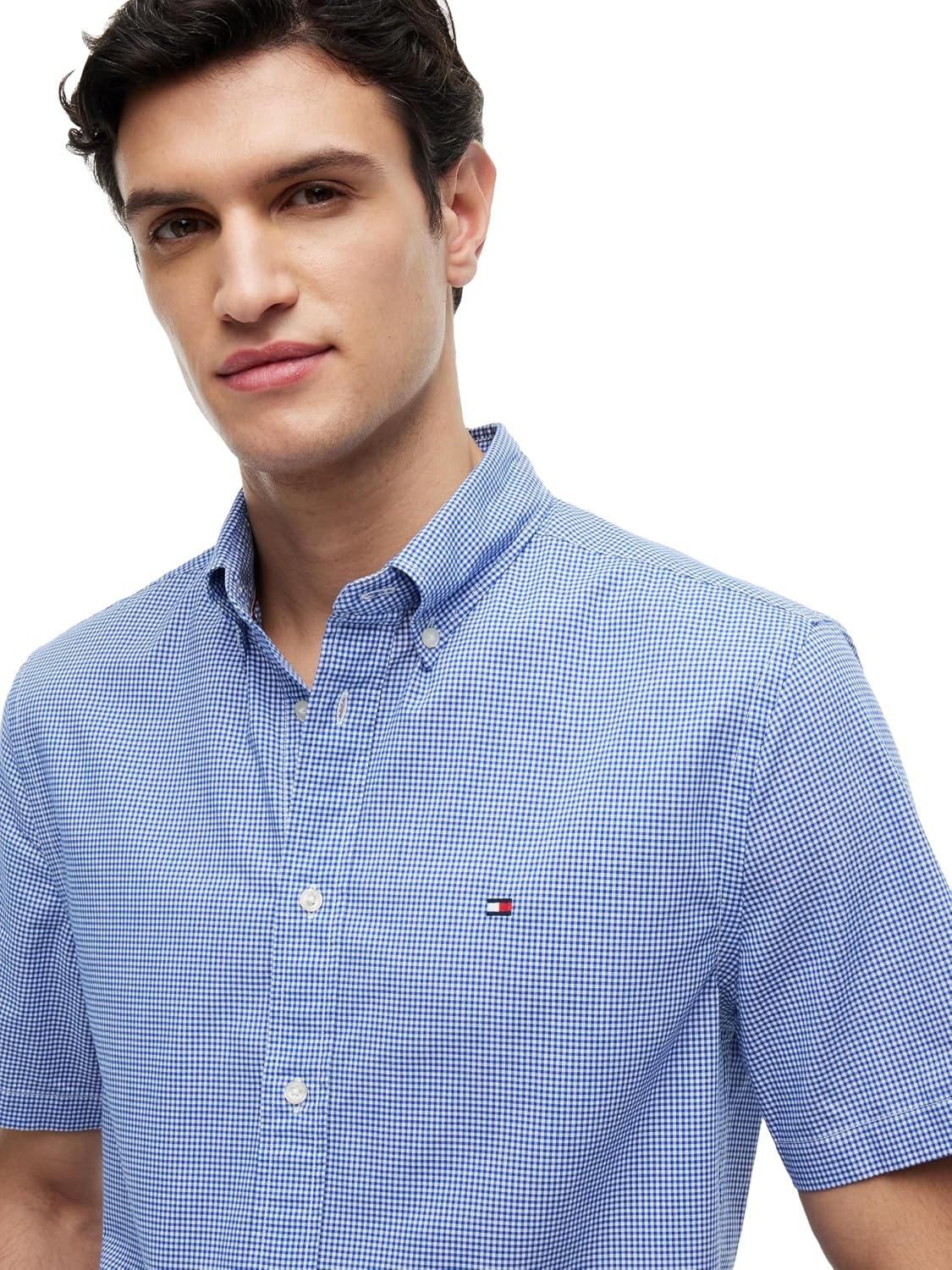 image:imageTommy Hilfiger Mens Short Sleeve Poplin Shirts in Regular Fit Mens Button Down ShirtsRegal Blue Check