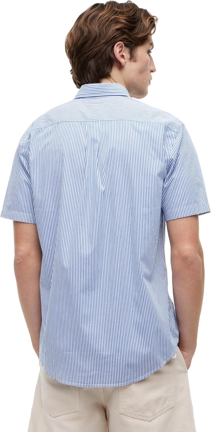 image:imageTommy Hilfiger Mens Short Sleeve Poplin Shirts in Regular Fit Mens Button Down ShirtsRegal Blue Stripe