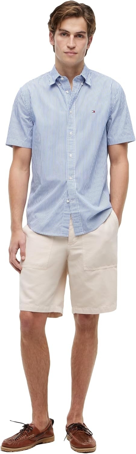 image:imageTommy Hilfiger Mens Short Sleeve Poplin Shirts in Regular Fit Mens Button Down ShirtsRegal Blue Stripe