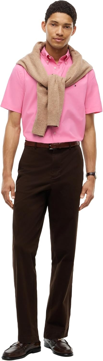 image:imageTommy Hilfiger Mens Short Sleeve Poplin Shirts in Regular Fit Mens Button Down ShirtsSynthetic Blush