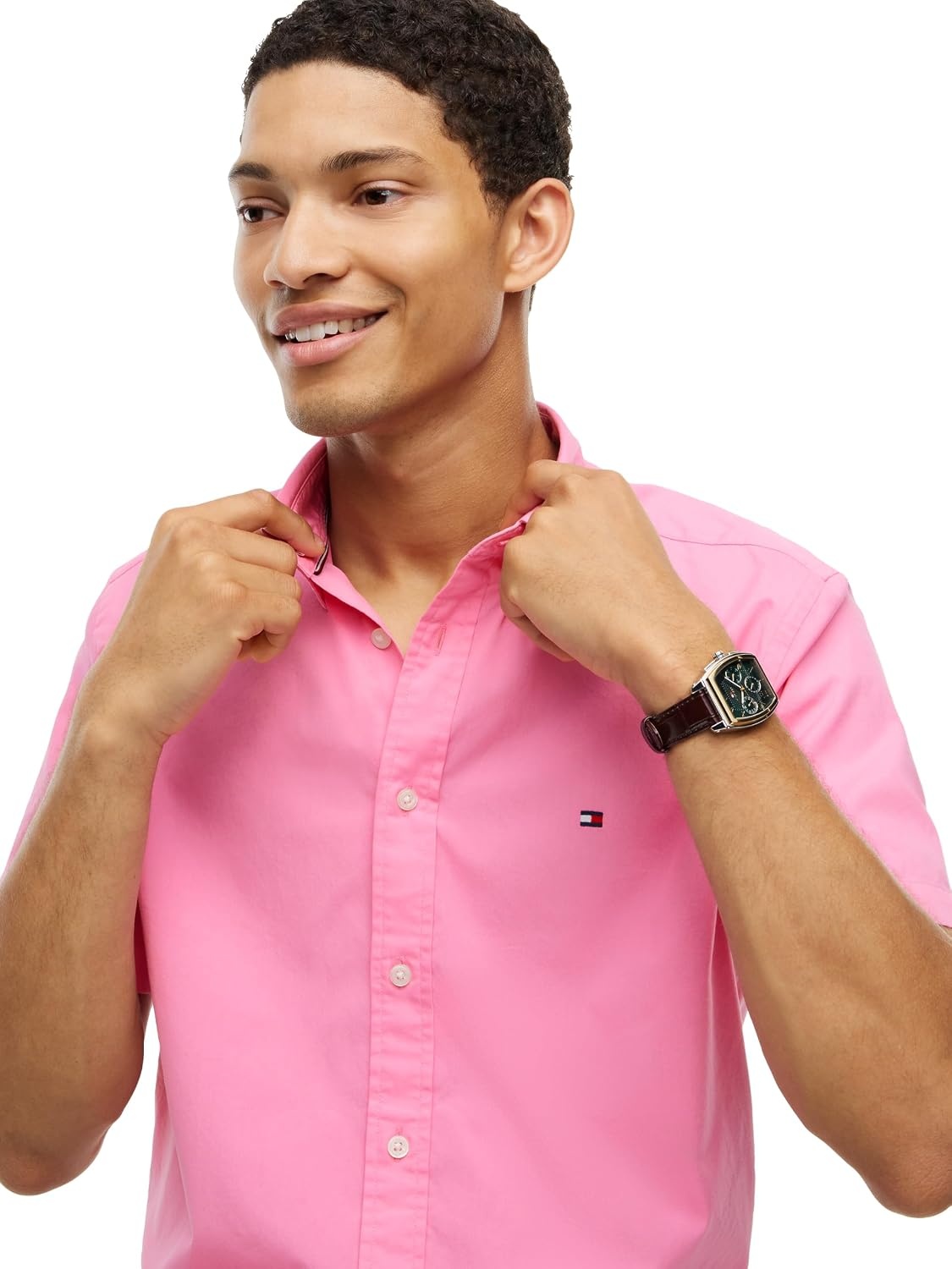 image:imageTommy Hilfiger Mens Short Sleeve Poplin Shirts in Regular Fit Mens Button Down ShirtsSynthetic Blush