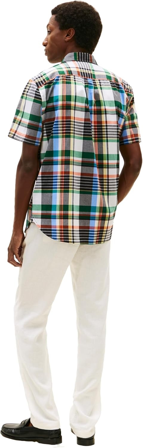 image:imageTommy Hilfiger Mens Short Sleeve Poplin Shirts in Regular Fit Mens Button Down ShirtsWhite Check Opt B