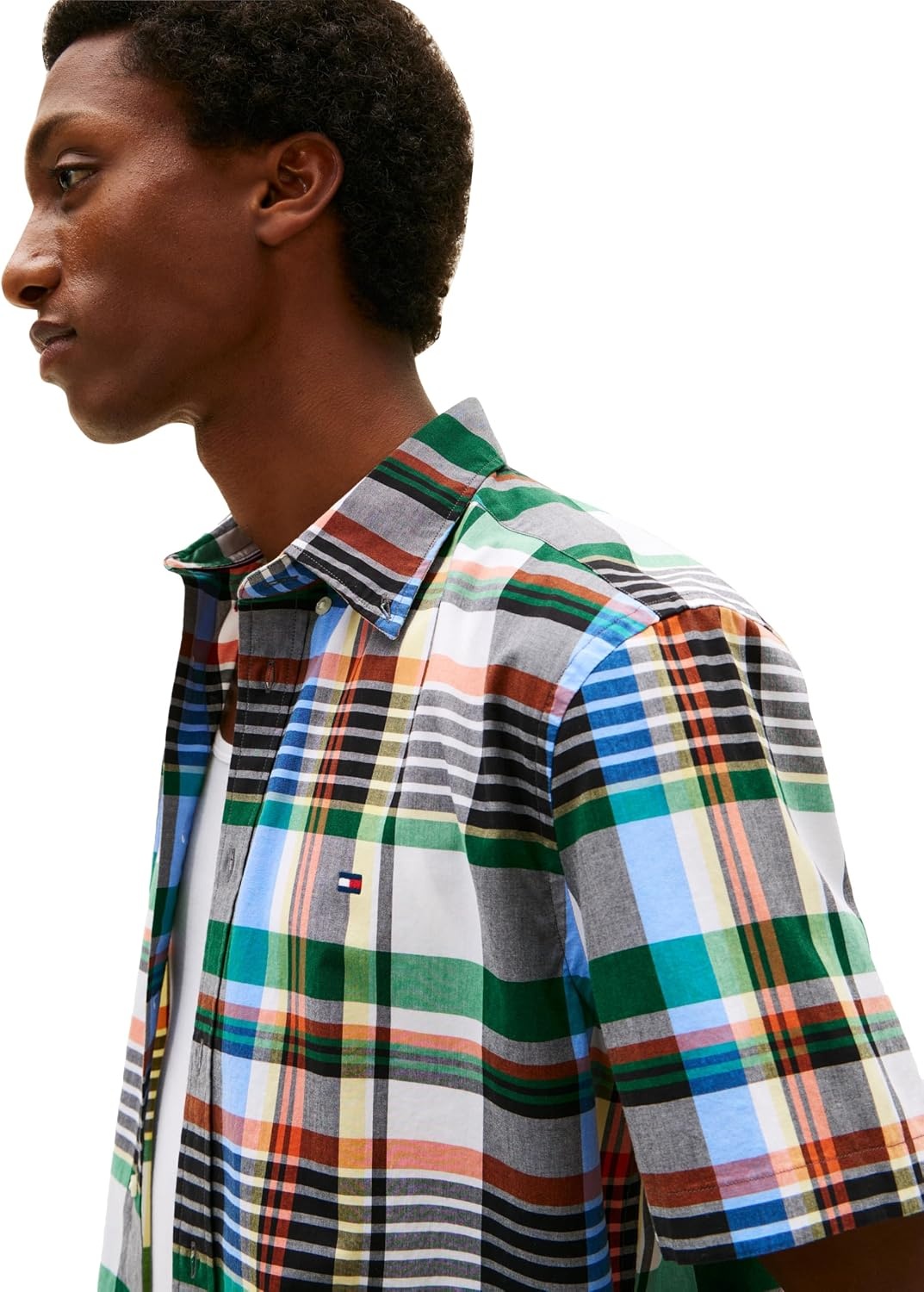 image:imageTommy Hilfiger Mens Short Sleeve Poplin Shirts in Regular Fit Mens Button Down ShirtsWhite Check Opt B