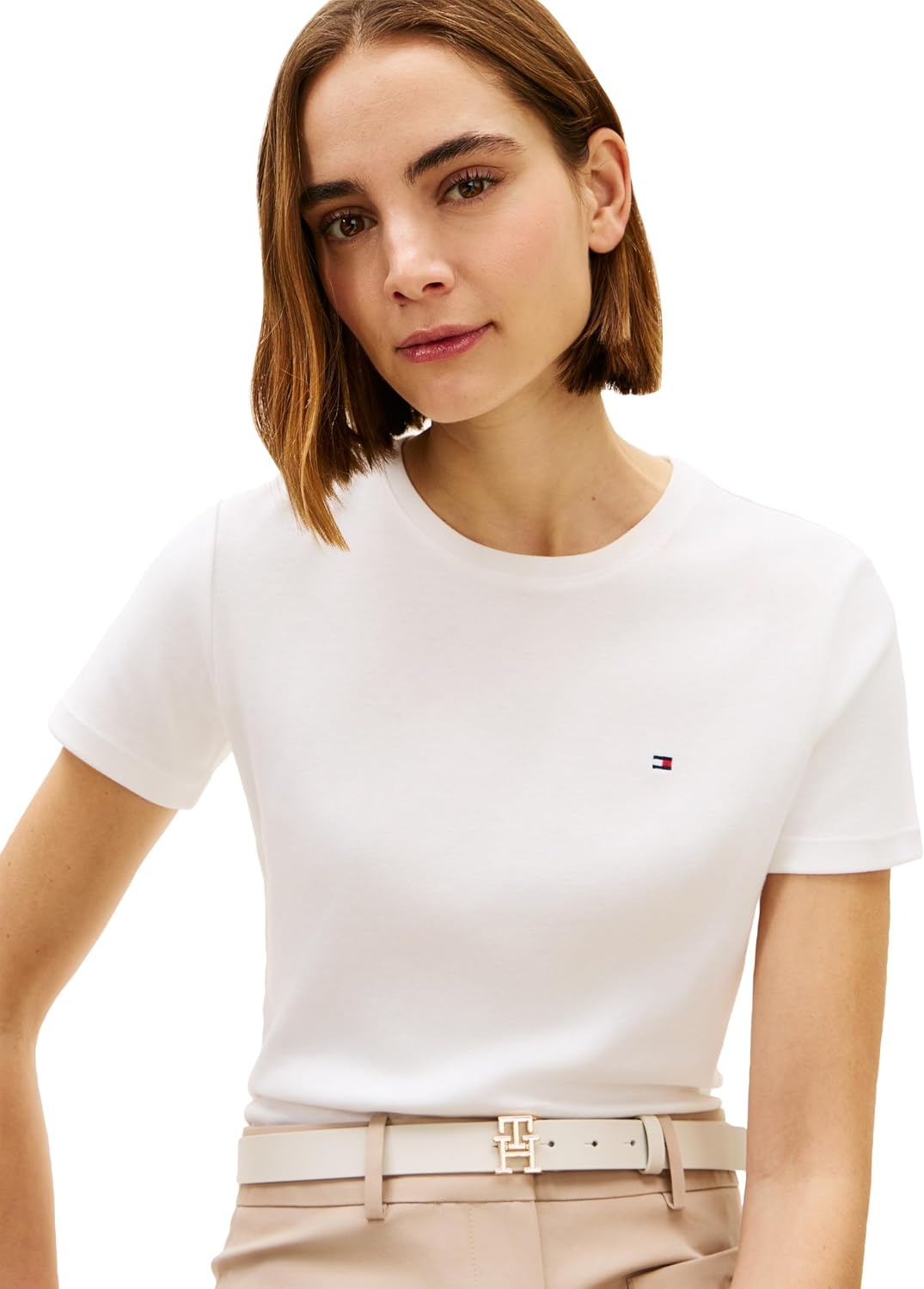 image:imageTommy Hilfiger Womens Basic Short Sleeve Cotton CrewNeck TShirtEcru