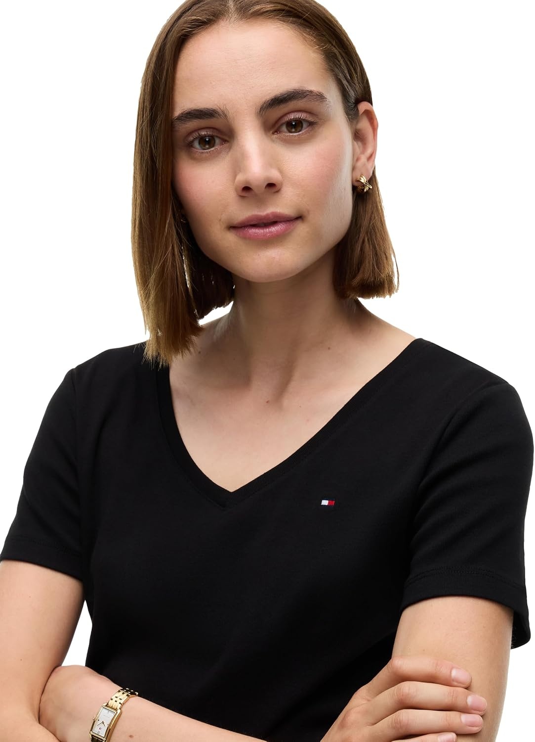 image:imageTommy Hilfiger Womens Basic Short Sleeve Cotton VNeck TShirtBlack