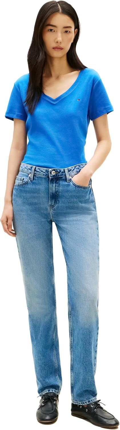 image:imageTommy Hilfiger Womens Basic Short Sleeve Cotton VNeck TShirtBlue Orbit