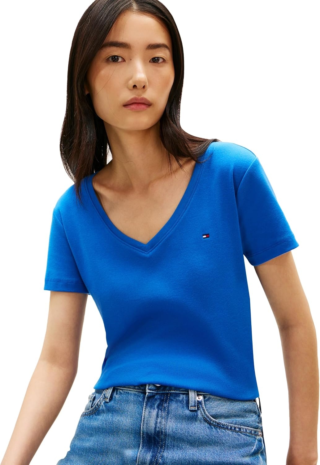 image:imageTommy Hilfiger Womens Basic Short Sleeve Cotton VNeck TShirtBlue Orbit