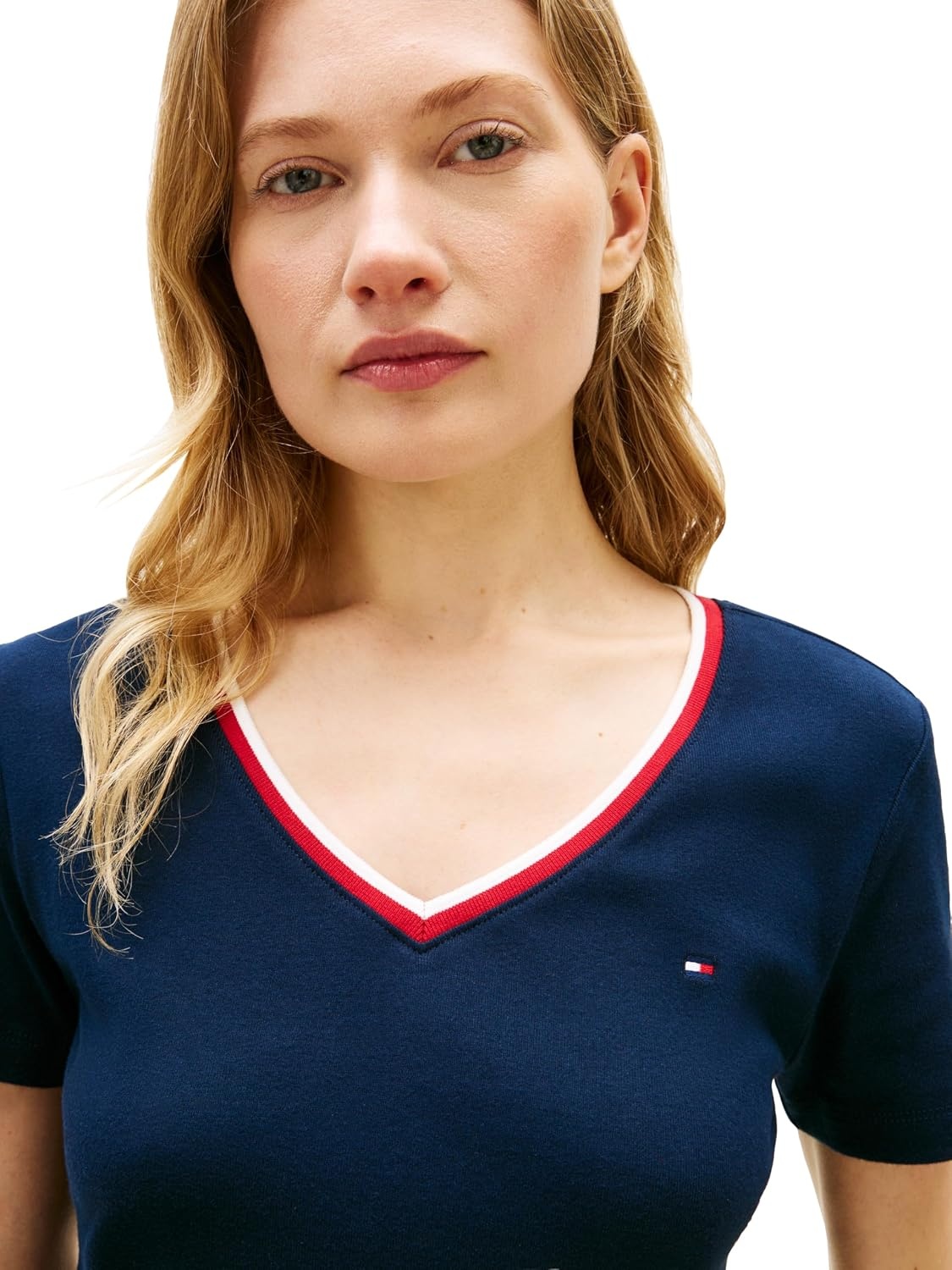 image:imageTommy Hilfiger Womens Basic Short Sleeve Cotton VNeck TShirtDark Night NavyRwb