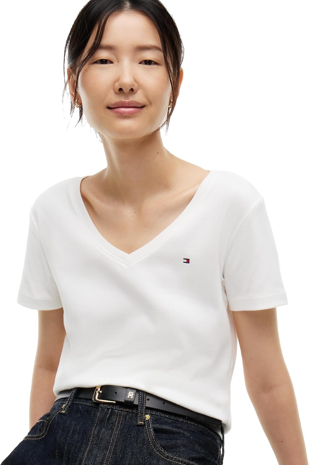 image:imageTommy Hilfiger Womens Basic Short Sleeve Cotton VNeck TShirtEcru