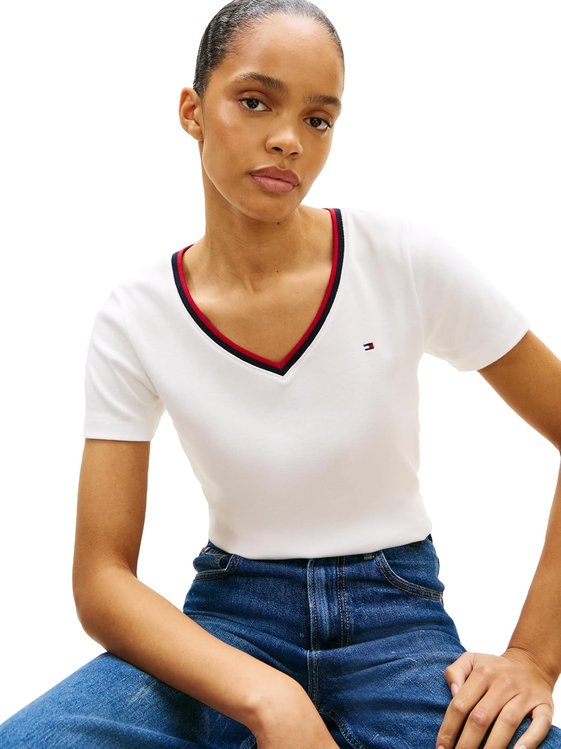 image:imageTommy Hilfiger Womens Basic Short Sleeve Cotton VNeck TShirtEcruRwb