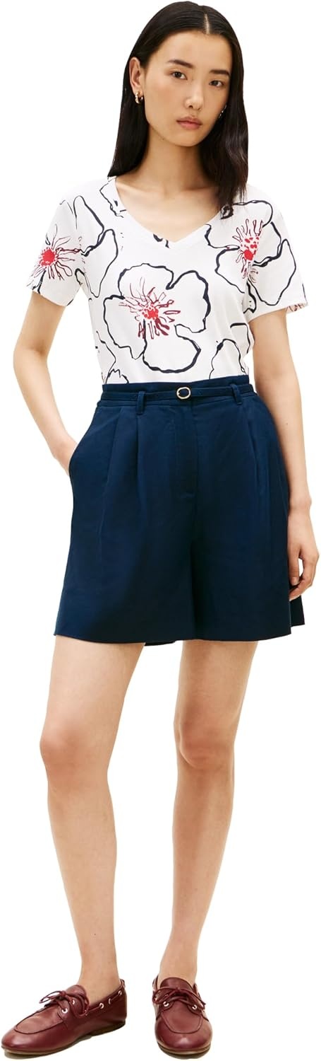 image:imageTommy Hilfiger Womens Basic Short Sleeve Cotton VNeck TShirtLinear Poppy Watercolor