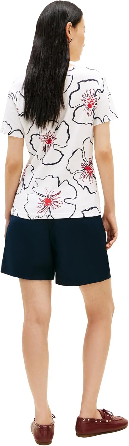 image:imageTommy Hilfiger Womens Basic Short Sleeve Cotton VNeck TShirtLinear Poppy Watercolor