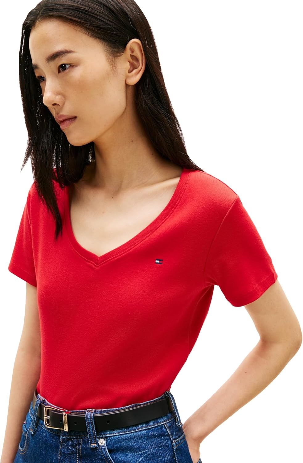 image:imageTommy Hilfiger Womens Basic Short Sleeve Cotton VNeck TShirtPrimary Red